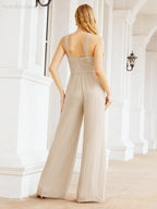 Baoleely Crisscross Neck Jumpsuit Formal Evening Dress Long Bridesmaid Dresses Bell-bottomed Pants 28033