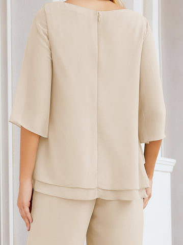 Elegante conjunto de pantalón y bata plateada de dos piezas para la madre de la novia, talla grande, con volantes, Sunderly Elegant SY28064