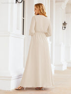 Vestido de dama de honor de gasa para mujer Sunderly, corte en A, manga larga, vestido de noche formal para invitada de boda SY28032 