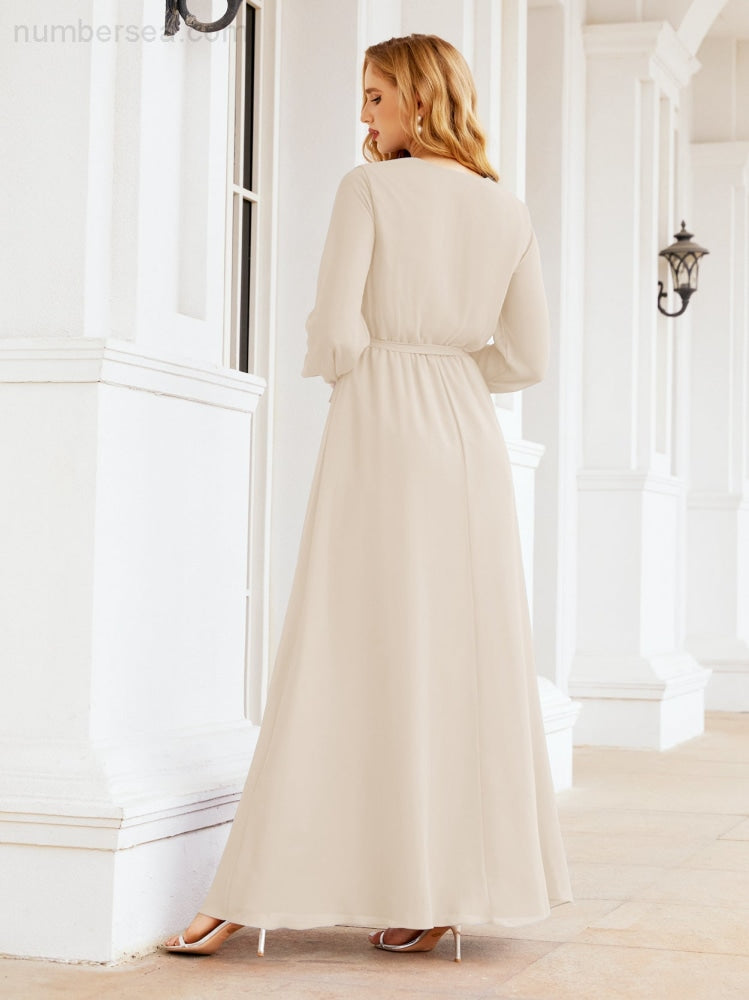 Vestido de dama de honor de gasa para mujer Sunderly, corte en A, manga larga, vestido de noche formal para invitada de boda SY28032 