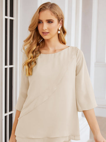 Elegante conjunto de pantalón y bata plateada de dos piezas para la madre de la novia, talla grande, con volantes, Sunderly Elegant SY28064