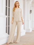 Baoleely Élégante robe mère de la mariée 2 pièces, grande taille, pantalon, volants, couches argentées, peignoir 28064