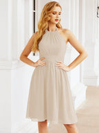 Robe de demoiselle d'honneur courte en mousseline de soie, dos nu, sans manches, robe de soirée formelle, dos nu, Baoleely 28023 