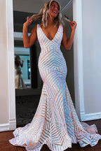 Deep V Neck Sequin Mermaid Prom Dress