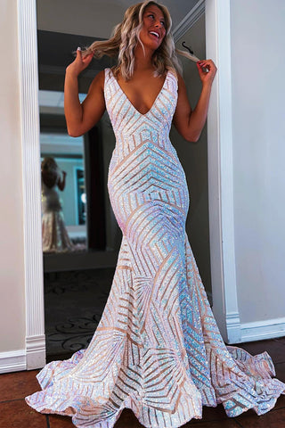 Deep V Neck Sequin Mermaid Prom Dress