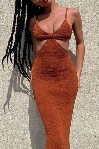 Robe de soirée élégante, unie, dos nu fendu, col en V 