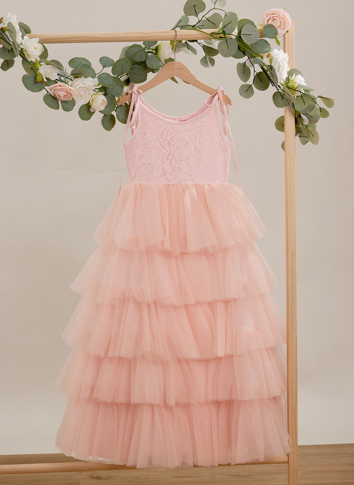 Vestido rosa de corte A, largo hasta el suelo, de tul y encaje (010220942)