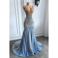 Vestido de noche de fiesta glamuroso y dramático con volantes, pedrería, escote en V, sin mangas y lentejuelas