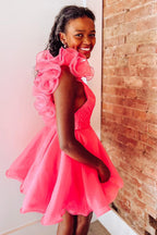 Vestido de fiesta de línea A de organza con escote en V