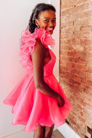 Vestido de fiesta de línea A de organza con escote en V