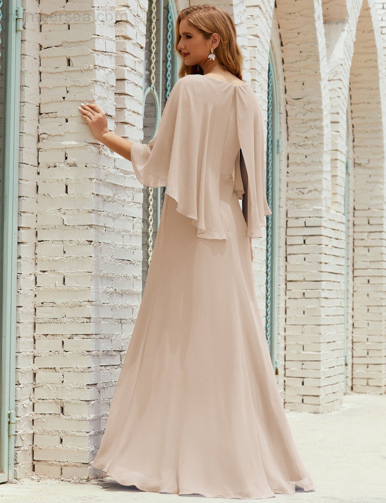 Vestido de dama de honor Sunderly para mujer, manga larga, cuello en V, de gasa, vestido formal de fiesta de boda SY28018