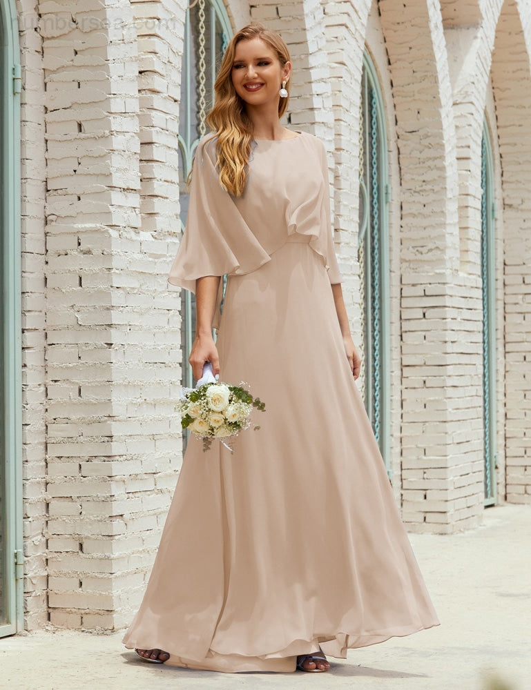 Vestido de dama de honor Sunderly para mujer, manga larga, cuello en V, de gasa, vestido formal de fiesta de boda SY28018