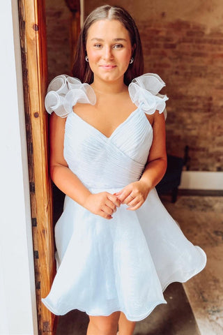 Vestido de fiesta de línea A de organza con escote en V