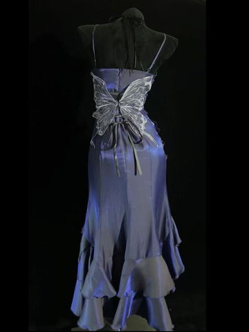 Unique Purple Mermaid 3D Flowers Evening Dress Spaghetti Straps Prom Dress Y8347