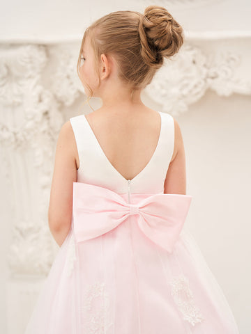 Vestido rosa de corte A, largo hasta el tobillo, de tul satinado (2003227111) 