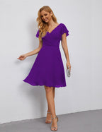 Robe de soirée dos nu, robe de bal formelle, longueur genou, manches courtes, robe de cocktail 28077 