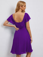 Robe de soirée dos nu, robe de bal formelle, longueur genou, manches courtes, robe de cocktail 28077 