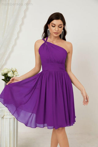 Vestido corto de gasa con un solo hombro para dama de honor de mujer Baoleely, ideal para fiestas y eventos formales como el baile de bienvenida (modelo 2804).