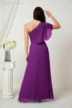Baoleely  Chiffon Ruffled One Shoulder Long Bridesmaid Dresses A-line Formal Evening Gown Side Split 2809