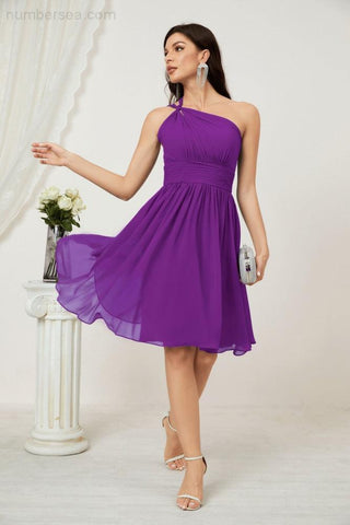 Vestido corto de gasa con un solo hombro para dama de honor de mujer Baoleely, ideal para fiestas y eventos formales como el baile de bienvenida (modelo 2804).