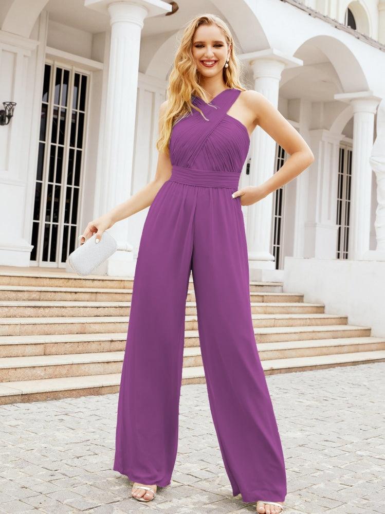 Baoleely Crisscross Neck Jumpsuit Formal Evening Dress Long Bridesmaid Dresses Bell-bottomed Pants 28033