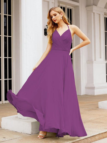 Baoleely Halter Chiffon Bridesmaid Dresses Wedding Appare Sleeveless Formal Prom Dress with Ruffled Back 28035