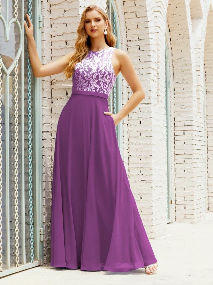 Vestido de dama de honor de encaje, largo hasta el suelo, con bolsillos, 28017 