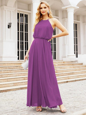 Vestido largo de dama de honor Baoleely con cuello halter, corte A, estilo formal, para jóvenes, modelo 28029