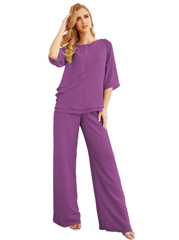 Elegante conjunto de pantalón y bata plateada de dos piezas para la madre de la novia, talla grande, con volantes, Sunderly Elegant SY28064