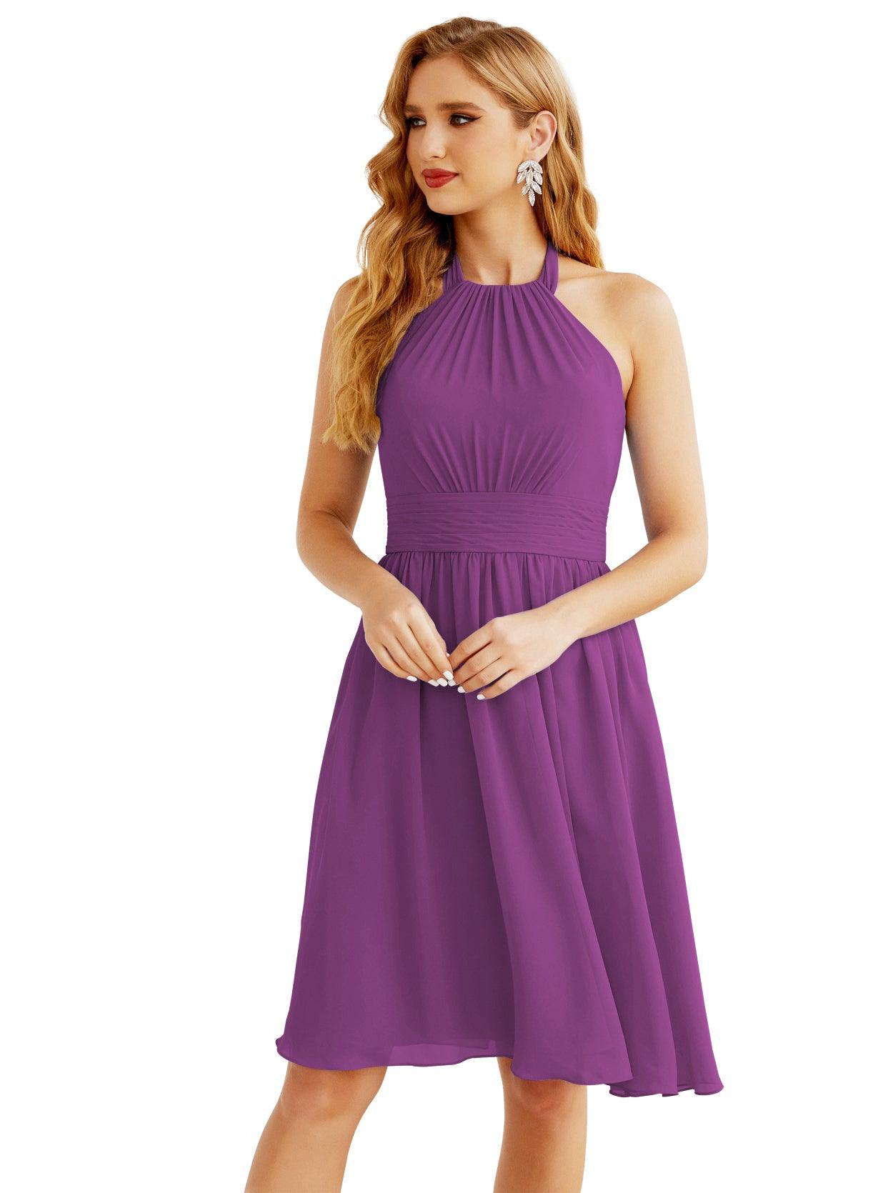 Baoleely - Vestido de dama de honor de gasa con cuello halter, corto, sin mangas, formal, para fiesta, espalda descubierta, 28023 