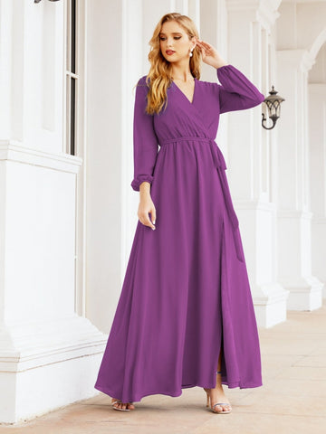 Sunnderly Women's Chiffon Bridesmaid Dress A line Long Sleeves Formal Evening Prom Gown for Wedding Guest SY28032