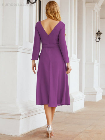 Vestido de dama de honor con espalda en V y cinturón, para la madre de la novia o invitada a la boda SY28031