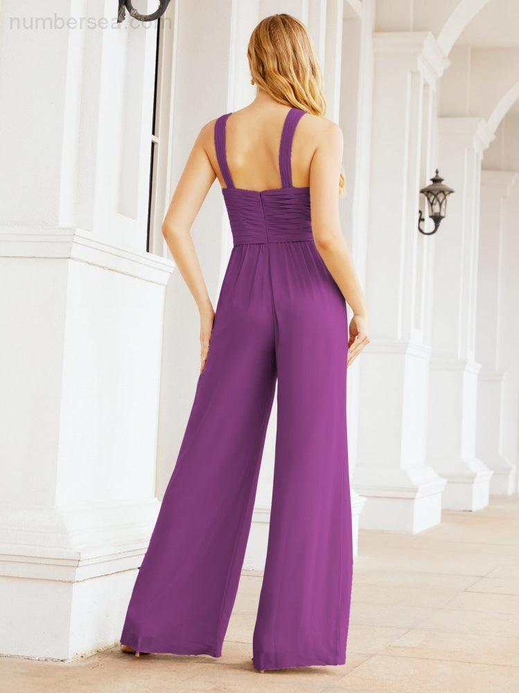 Baoleely Crisscross Neck Jumpsuit Formal Evening Dress Long Bridesmaid Dresses Bell-bottomed Pants 28033