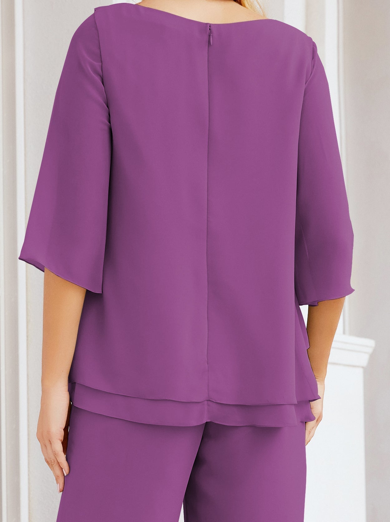 Baoleely Élégante robe mère de la mariée 2 pièces, grande taille, pantalon, volants, couches argentées, peignoir 28064