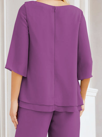 Elegante conjunto de pantalón y bata plateada de dos piezas para la madre de la novia, talla grande, con volantes, Sunderly Elegant SY28064