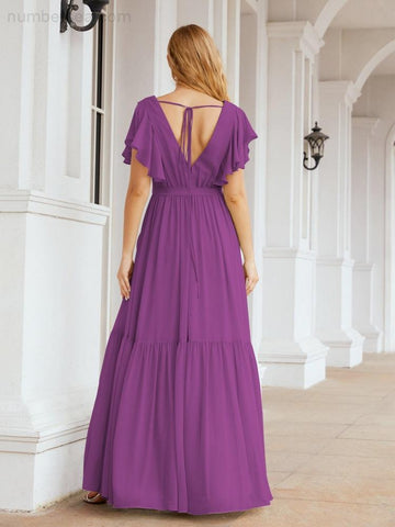 Vestido de fiesta formal de noche con espalda descubierta para mujer Baoleely, escote en V, largo, de gasa, con cinturón a la cintura 28038