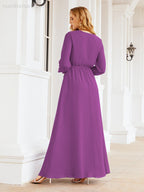 Vestido de dama de honor de gasa para mujer Sunderly, corte en A, manga larga, vestido de noche formal para invitada de boda SY28032 