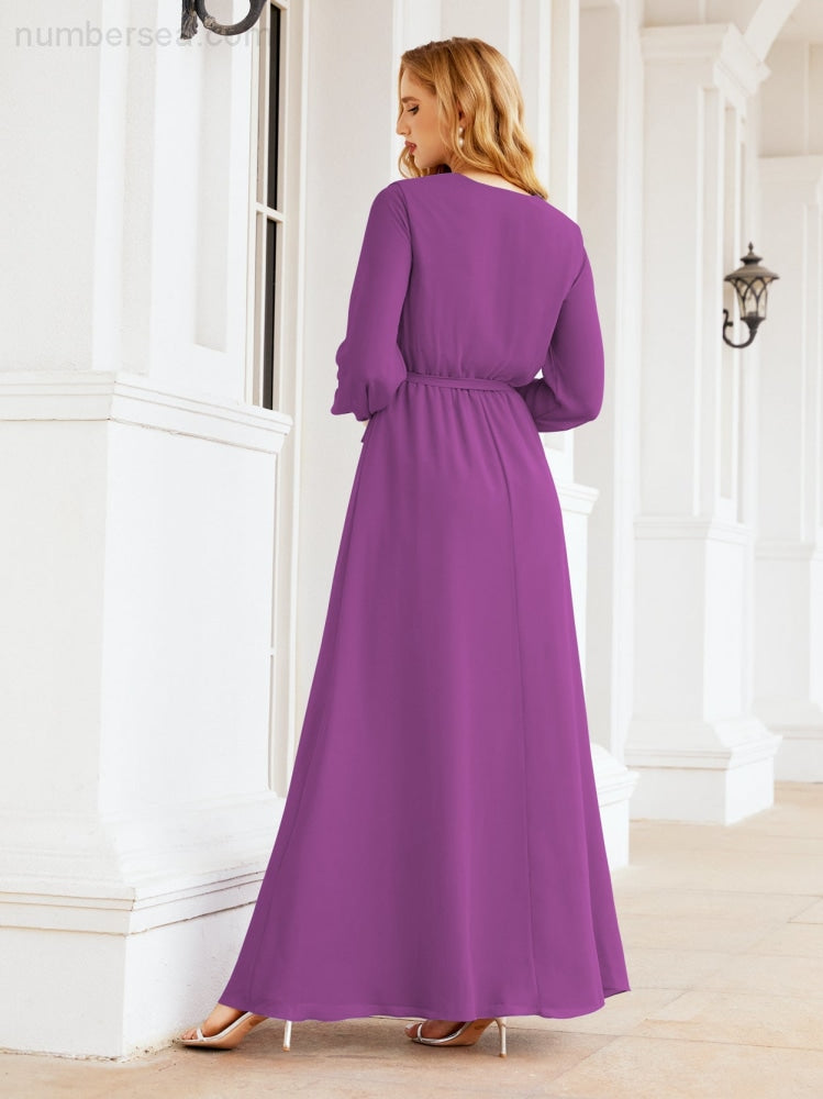 Vestido de dama de honor de gasa para mujer Sunderly, corte en A, manga larga, vestido de noche formal para invitada de boda SY28032 