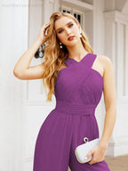 Baoleely Crisscross Neck Jumpsuit Formal Evening Dress Long Bridesmaid Dresses Bell-bottomed Pants 28033