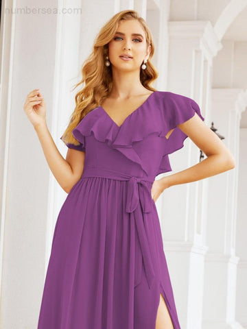 Vestidos de dama de honor con mangas abullonadas para fiesta formal de noche y graduación 28044 