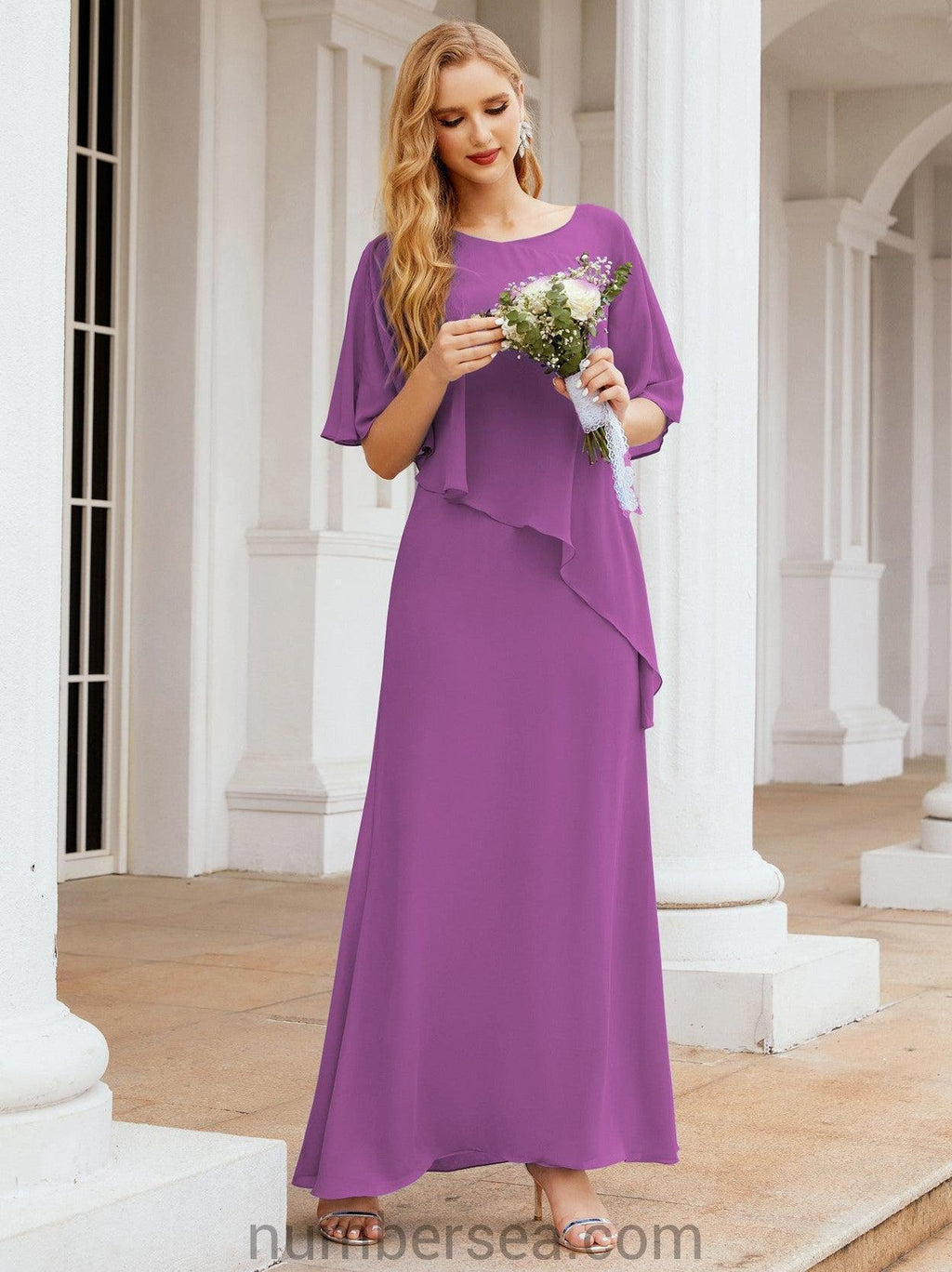 Vestido largo de fiesta formal Sunderly para la madre de la novia con capa de volantes SY28026