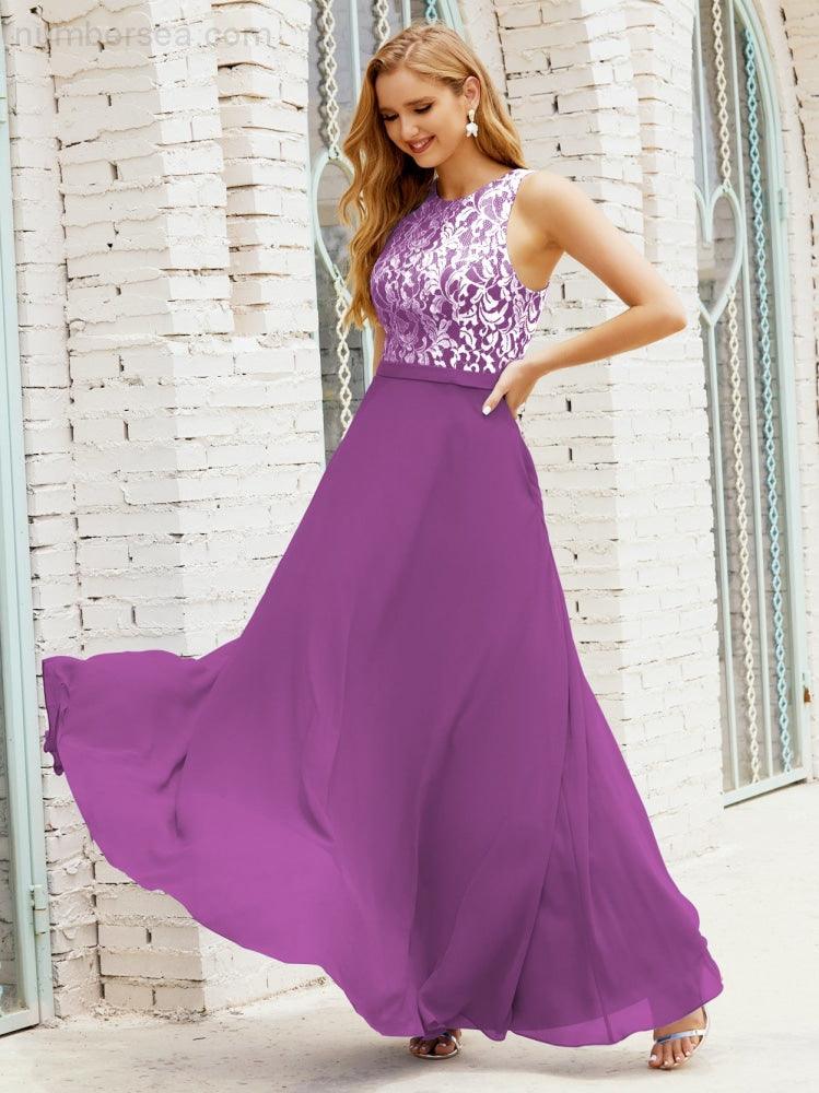 Robe de demoiselle d'honneur en dentelle, longueur au sol, avec poches, 28017 