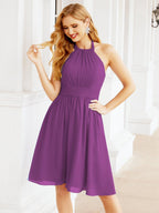 Robe de demoiselle d'honneur courte en mousseline de soie, dos nu, sans manches, robe de soirée formelle, dos nu, Baoleely 28023 