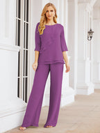 Baoleely Élégante robe mère de la mariée 2 pièces, grande taille, pantalon, volants, couches argentées, peignoir 28064