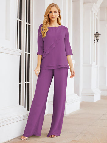 Elegante conjunto de pantalón y bata plateada de dos piezas para la madre de la novia, talla grande, con volantes, Sunderly Elegant SY28064