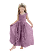 Vestido boho de niña de las flores color marfil, corte en A, de encaje y largo hasta el tobillo 
