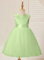 Vestido de princesa/vestido de princesa de satén y tul hasta la rodilla para niña de las flores 