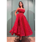Vestido de fiesta glamuroso y dramático, corte A, estampado, hombros descubiertos, sin mangas