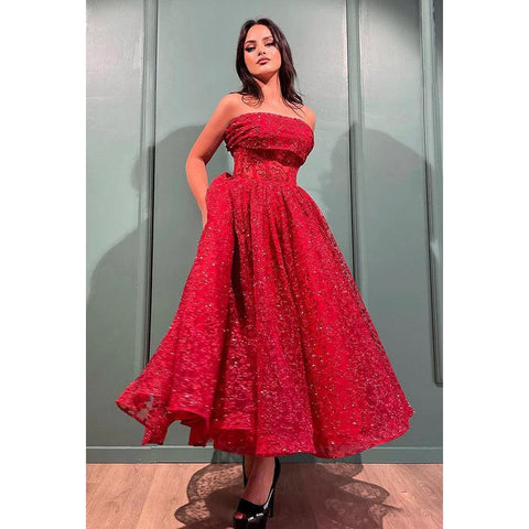 Glamorous & Dramatic Ball Gown A-Line Printed Off-Shoulder Sleeveless Prom Dress