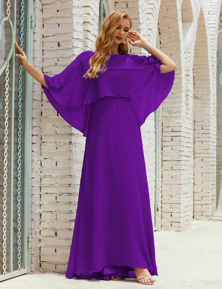 Vestido de dama de honor Sunderly para mujer, manga larga, cuello en V, de gasa, vestido formal de fiesta de boda SY28018